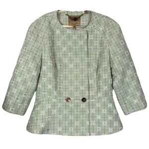 New Ted Baker Working Title $475 Geo Shimmer Blazer Jacket Sage Green Sz 2 US 6
